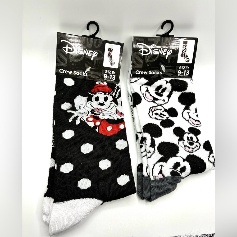(2) Pairs Disney Mickey and Minnie Crew Socks